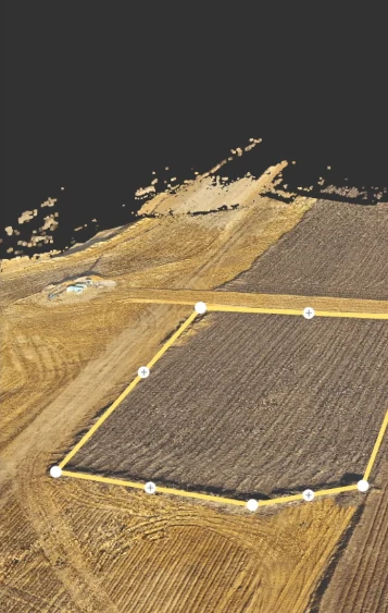 Dieselbe Fläche im Geländemodell, mit einem Polygon umgrenzt